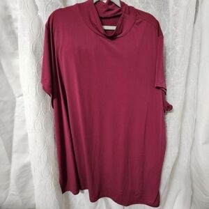 Susan Graver Liquid Knit: Mock Neck, Rich Burgundy Short Sleeve Top